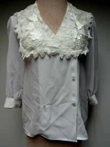 VTG JORDAN NEW YORK Lace Heirloom Collar Blouse Top Career Off White 7/8 M GVC - Picture 1 of 5