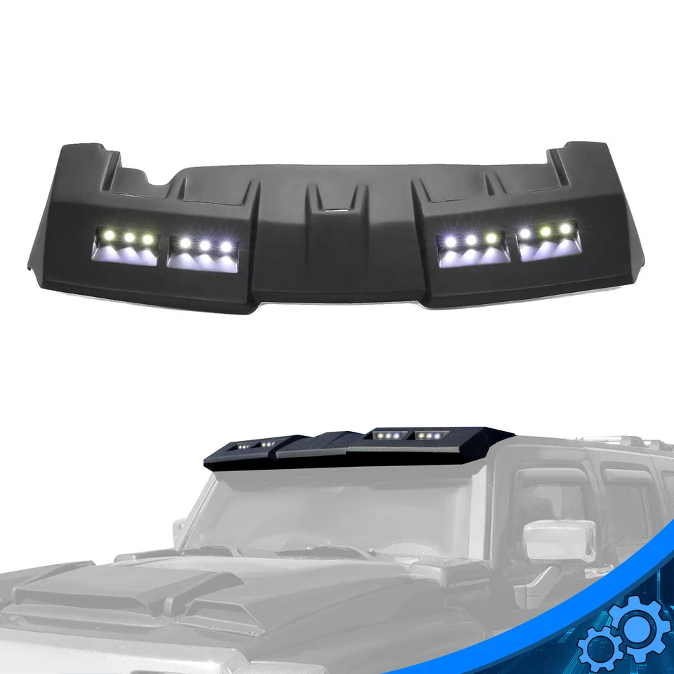For Hummer H3 Front Upper Fiberglass Sun Visor Roof Painted Black W/LED DRL - Image 1 of 4