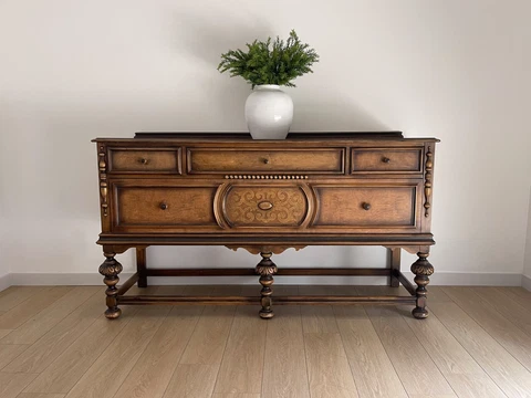 Vintage 1920s Berkey and Gay Sideboard Buffet Server Table - Jacobean Style Cover