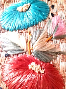 VTG 1950's Natural Straw/Embroidered Raffia Flowers/Clear Plastic Covering BAG! - Picture 1 of 12