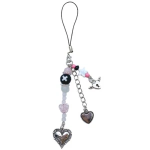 Sweet Cool Heart Bead Pendant Y2K Phone Straps Bag Charm Keys Decoration Chain - Zdjęcie 1 z 8