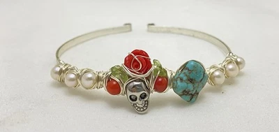 Pulsera ajustable plata charm perla turquesa Foto 1 de 3