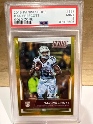 2016 Dak Prescott RC AUTO Panini Score Gold Zone 38 / 50 Rookie PSA 9 - Image 1 of 2