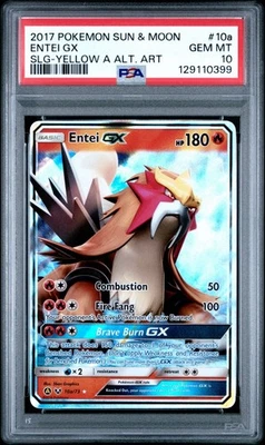 2017 POKEMON SUN & MOON SHINING LEGENDS #10A ENTEI GX SLG-YELLOW ALT ART PSA 10 - Image 1 of 2
