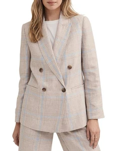 Witchery 100% Linen Yarn Dye Check Blazer Size 4 Business Corporate Office Wear - Picture 1 of 10