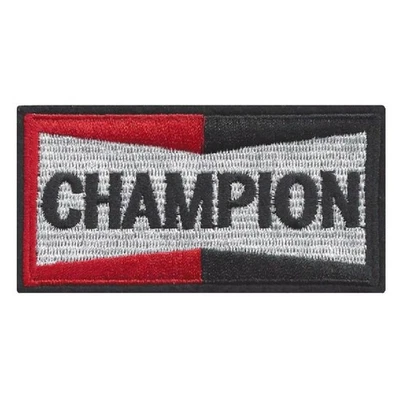 CHAMPION IRON ON PATCH 3.5" Spark Plug Race Car Jacket Embroidered Applique - Image 1 of 2