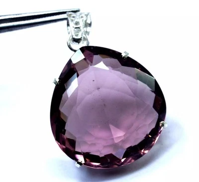 Ciondolo in argento massiccio 925 taglio cuore alessandrite cambio colore 60+ ct - Immagine 1 di 4