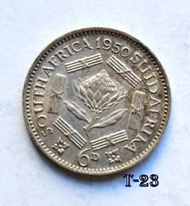 1950 South Africa 6 Pence Silver EF45 (T-23) FREE SHIPPING - Bild 1 von 2