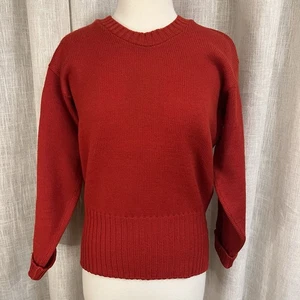 Vintage 40s Knit Collegiate Mens Sweater Size 42 Red Wool Ribbed Waist Cheerteam - Picture 1 of 12