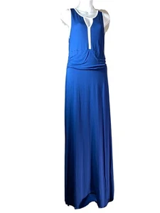Venus Women’s Blue Casual Dress/W White Accents Keyhole Neck Sleeveless Sz Med - Picture 1 of 11