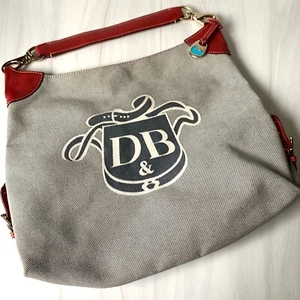 DOONEY & BOURKE Monogram Jacquard Hobo Purse Duck Fob Blue Red Trim - Picture 1 of 24