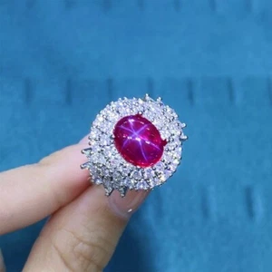 9.35 CT Lab-Created Pigeon Blood Ruby & 4.10 CT White Sapphire Dual Halo Ring - Picture 1 of 7