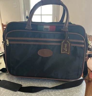 "Maleta Lark vintage con adornos de cuero 3 secciones, equipaje de mano expandible, fin de semana 17""" Foto 1 de 4