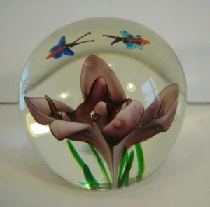 Gorgeous 2 1/2 Inch Butterfly / Butterflies & Flower Art Glass Paperweight 2.5" - Bild 1 von 12