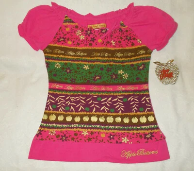 APPLE BOTTOMS Niñas Camiseta Estampada con Manzanas y Flores Color Rosa M NUEVA Foto 1 de 3