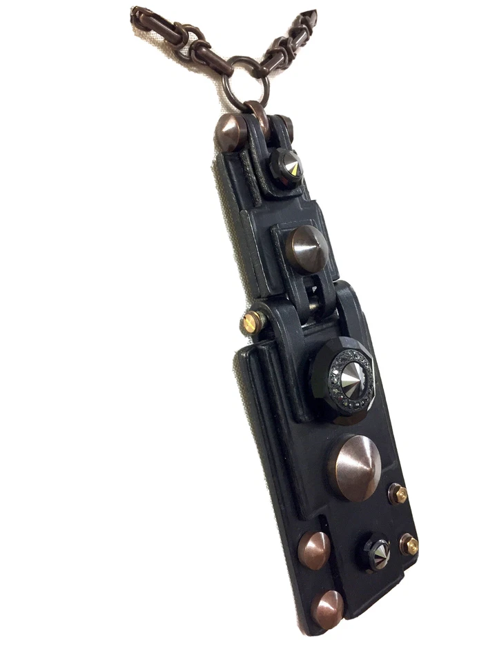 Gargantilla colgante de cuero con tachuelas de cristal cadena de cobre LANVIN collar llamativo Foto 1 de 4