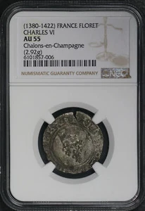 (1380-1422) France Charles VI Silver Floret 2.92g NGC AU-55 Chalons-en-Champagne - Picture 1 of 2