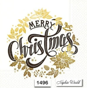(1496) TWO Individual Paper Luncheon Decoupage Napkins - MERRY CHRISTMAS SCRIPT - Picture 1 of 1