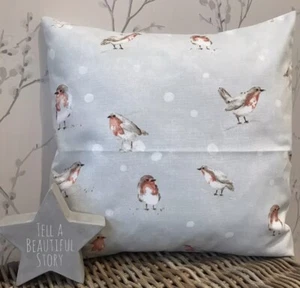 Christmas Robins Duck Egg Blue Memory Cushion Cover 16" - Picture 1 of 1
