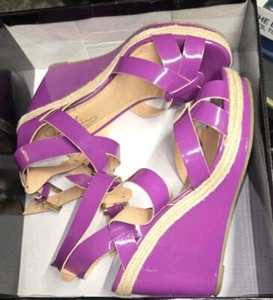 Diane Gilman Wedge Sandals Size 9 Purple Grape Ankle Strap Platform Y2K - Picture 1 of 15
