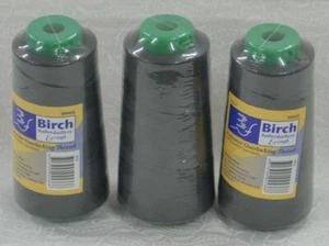 Birch Overlocker Thread 3 x 2500m Cones, 100% Polyester, Colour CHARCOAL - Imagen 1 de 2