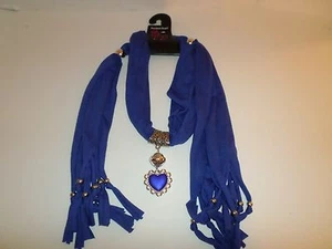 FC Women's Dark Blue Pendent Scarf With Silver Accents Very Nice - Picture 1 of 5