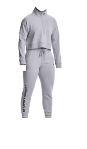 Under Armour Mujer Grande Top Chándal UA Rival Terry Crop Top Gris Conjunto Joggers - Imagen 1 de 2