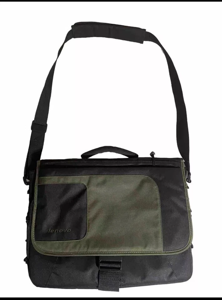 Lenovo Laptop Shoulder Bag Messenger Bag Many Compartments Black/Olive Green - Image 1 of 4