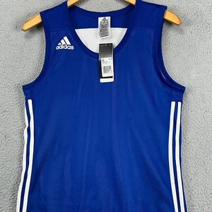 Adidas Men Adult Tank Top Jersey Shirt Small Blue White 3-Stripes Sleeveless NEW - Picture 1 of 8