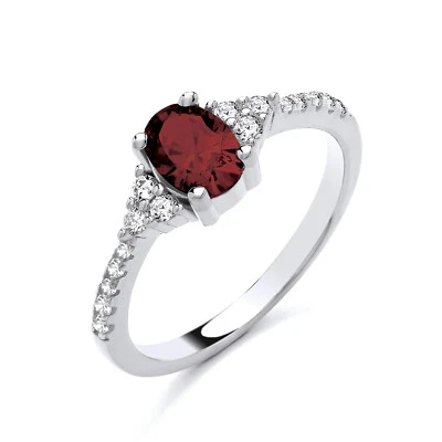 925 Sterling Silver Simulated Ruby & CZ Oval Solitaire Ring size K to S - Image 1 of 4