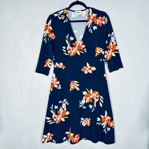 Leota Dress Womens M Blue Stretch Faux Wrap Pullover Knee Length - Picture 1 of 13