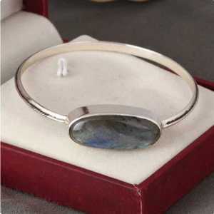 Beauty Labradorite Gemstone 925 Sterling Silver Handmade Bracelet Cuff X-65 - Picture 1 of 5