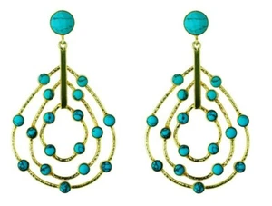 Nuevos pendientes colgantes hechos a mano enchapados en oro 18K con detalle turquesa - Imagen 1 de 3