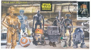 JVC CACHETS - 2021 STAR WARS DROIDS FIRST DAY COVER FDC ALL 10 DROIDS ONE COVER! - Picture 1 of 1