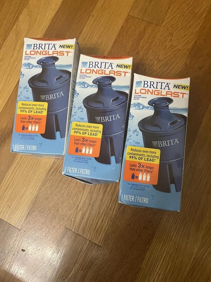 Brita Long Last Pitcher Replacement Filters 3Ct 3x Longer Lasting New Sealed Box - Image 1 of 1