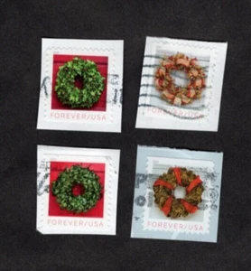 #5424-7 Holiday Wreaths Stamps, Used Se-Tenent Set of 4, Forever, On Paper - Picture 1 of 1