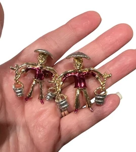 Vintage Scatter Pins Asian Chinese Man Holding Buckets Pin Brooch Figural Set 2 - Picture 1 of 3