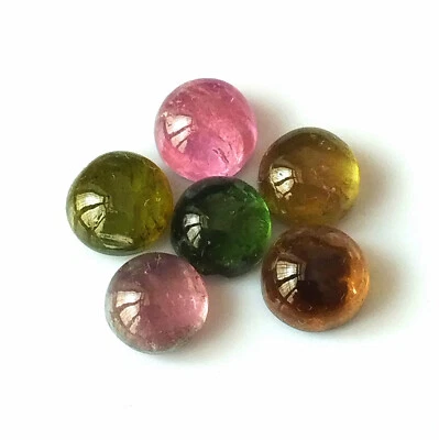 Multi Tourmaline Cabochon 7X7 mm Round Cut Natural Wholesale Gemstone 6 Pieces - Image 1 of 4