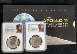 2019 50C 2-Coin Half Dollar Set Apollo 11 50th Annv NGC PF70 MS69 with OGP t2422 - Picture 1 of 6