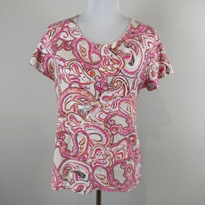 Kim Rogers Women's Large Pink Paisley Short Sleeve Top - Picture 1 of 16