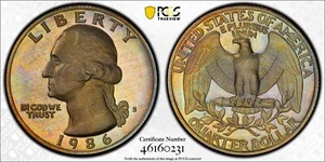 PR67DCAM 1986-S 25C Washington Proof Quarter, PCGS Secure- Rainbow Toned - Picture 1 of 5