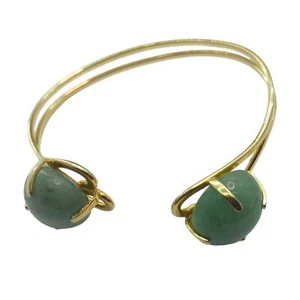 Vintage Womens Cuff Bracelet Jadeite Green Gold Tone Jewelry - Picture 1 of 6