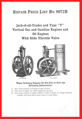 Fairbanks-Morse Type T Stationary Gas & Oil Hit n Miss Engine Repair Price List - Imagem 1 de 4