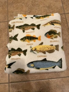 Fish Print Blanket Used 58 X 69” Throw Fuzzy Fisher Dad Grandpa Ocean Sea Boatin - Picture 1 of 10