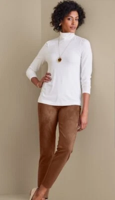 NEW Soft Surroundings Size 2X Faux Suede Pull On Leggings Saddle Brown Stretch - Image 1 of 4