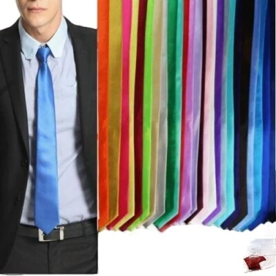 Mens 8cms Tie Pocket Hanky Plain Solid Colour Neck Necktie Wedding Business 8cm - Image 1 of 4