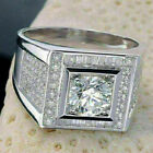 Men's Engagement Wedding Pave Set Halo Ring 14K White Gold 2 Ct Cubic Zirconia