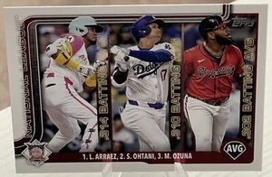 Shohei Ohtani Luis Arraez Marcell Ozuna 2025 Topps Series 1 #347 League Leaders - Bild 1 von 2