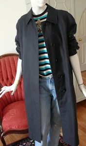 1991 Midnight Blue Burberry Long Car Coat Cotton Blend 10 Petite  Dry-cleaned - Picture 1 of 8
