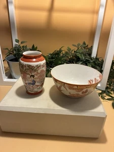 Japanische SATSUMA/Kutani Vase 5" schönes MOUNT FUJI MOTIV, Geisha und Schüssel - Bild 1 von 9